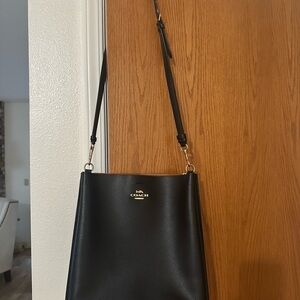 Coach Black Pebble Leather Shoulder Bag with Gold Hardware